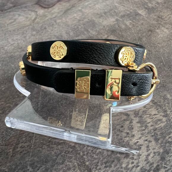 Rustic Cuff Black and Gold Leather Wrap Bracelet - Picture 2 of 8